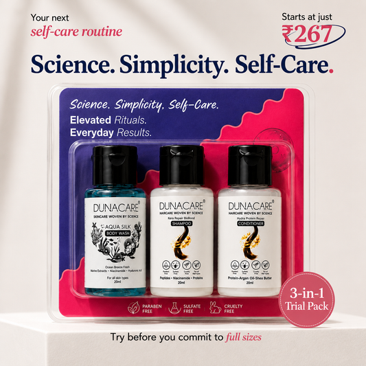 Dunacare 3-in-1 Trial Pack: Shampoo, Conditioner & Body Wash for Healthy Hair and Glowing Skin