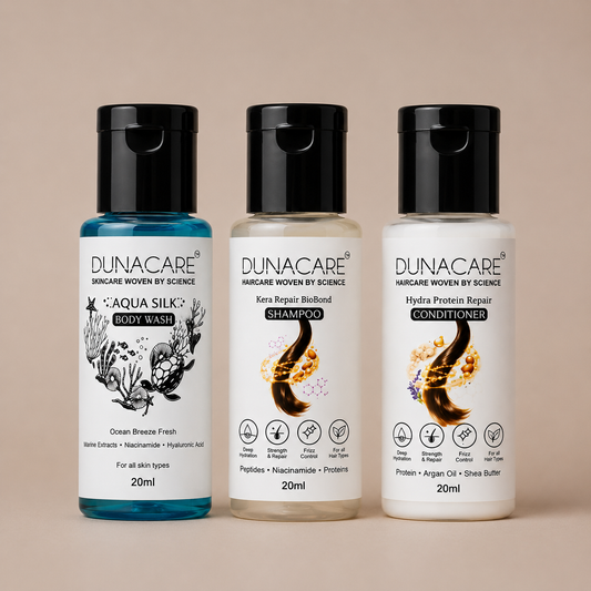 Dunacare 3-in-1 Trial Pack: Shampoo, Conditioner & Body Wash for Healthy Hair and Glowing Skin
